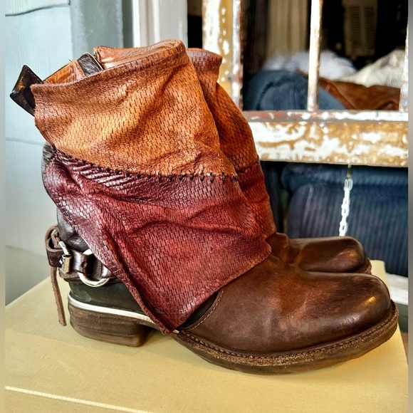 A.S.98 Leather Moto Ankle Boots 717241 Brown EU 38 (US 7.5–8) - Picture 9 of 15